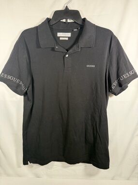 GUESS Black Short-Sleeve Logo Polo